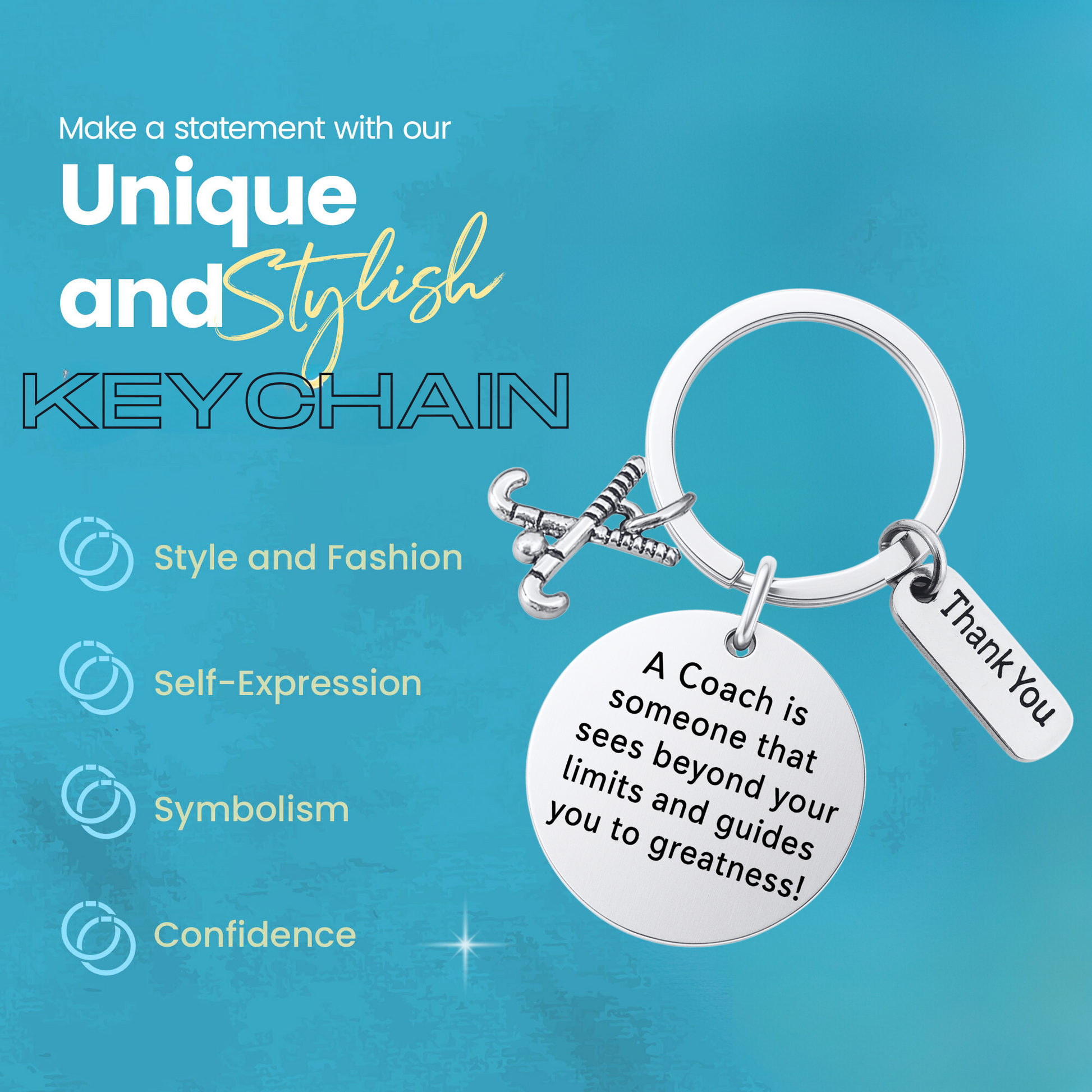 Field hockey coach keychain with icons for stylish, durable, and meaningful gift for coaches