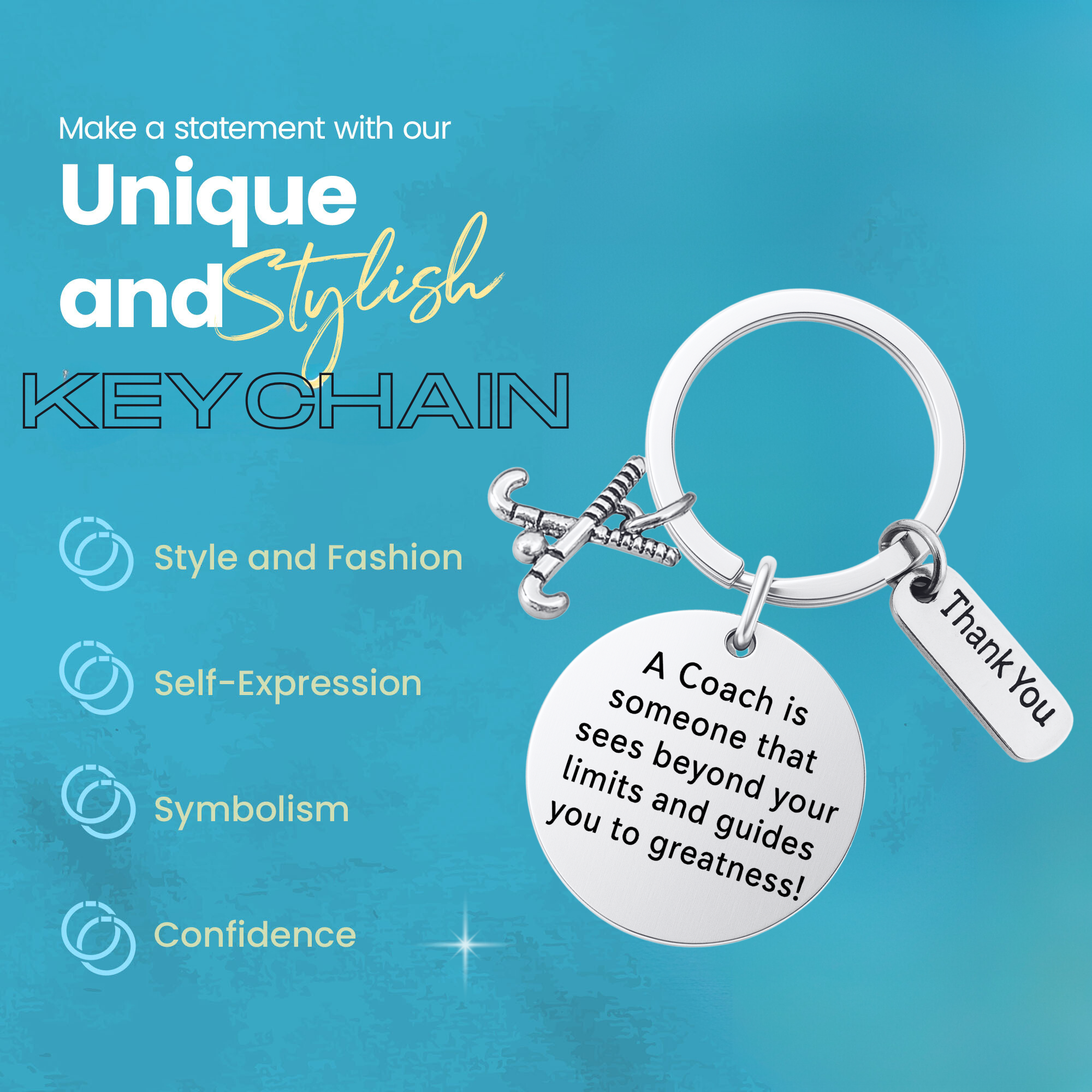 Field hockey coach keychain with icons for stylish, durable, and meaningful gift for coaches