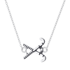 Silver field hockey connector pendant necklace with stainless steel chain on white background