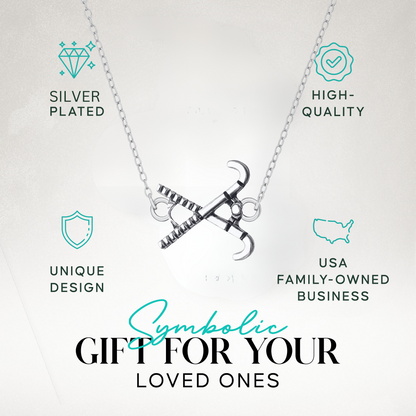 Field hockey pendant necklace on gift card packaging with necklace care icons