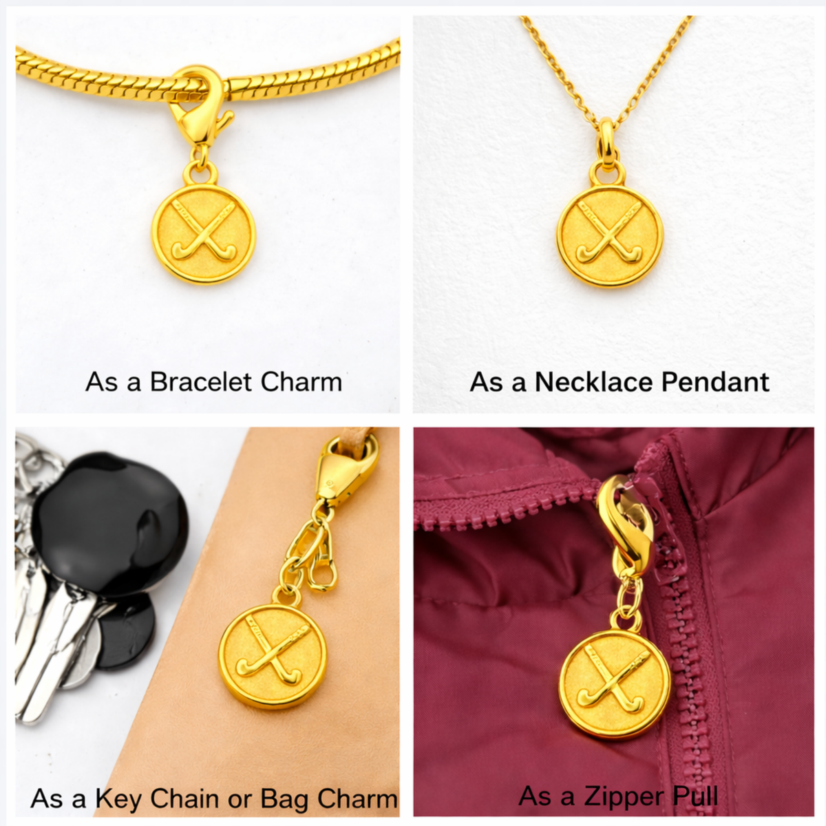 Field Hockey Round Clip On Zipper Pull