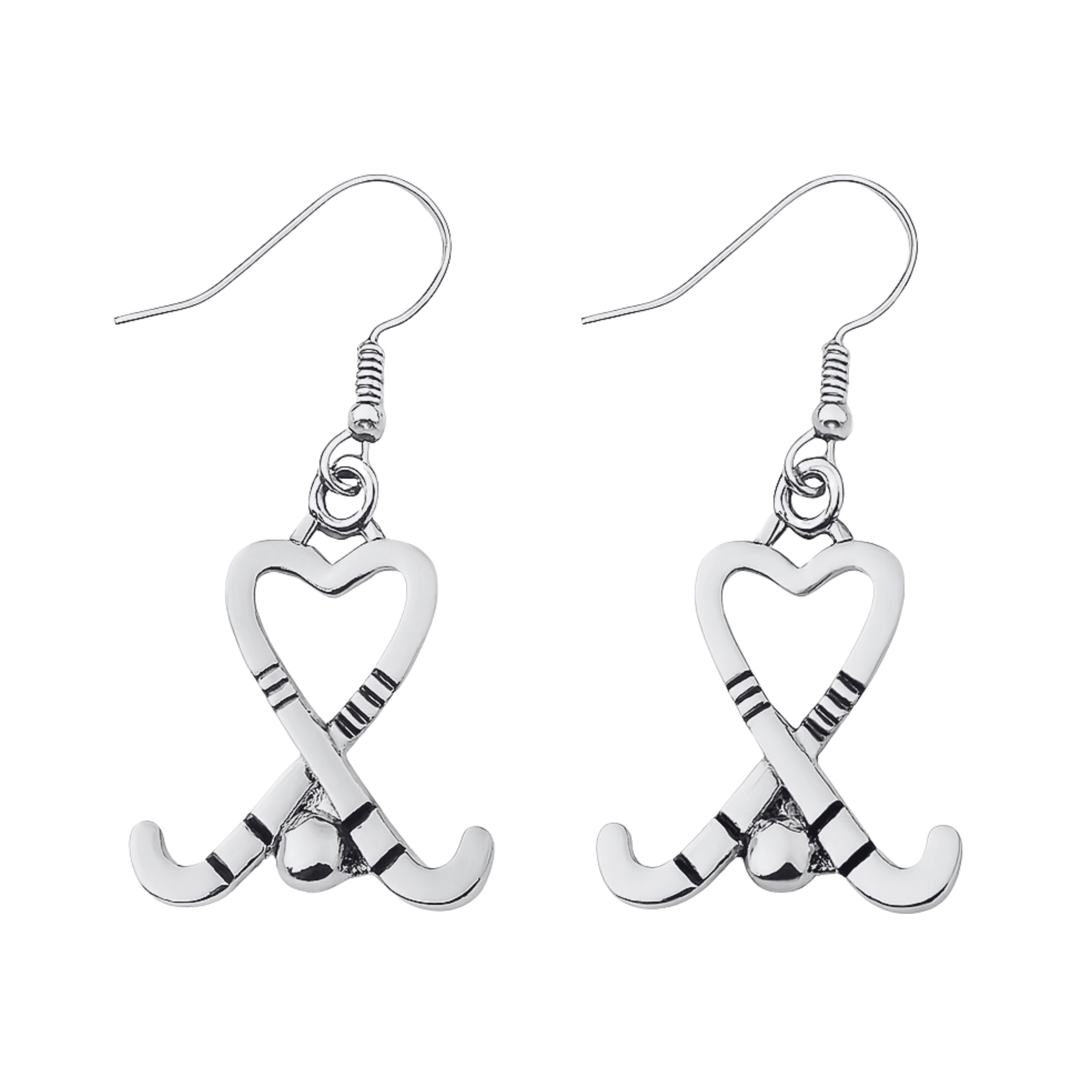 Field Hockey Heart Stick Dangle Earrings
