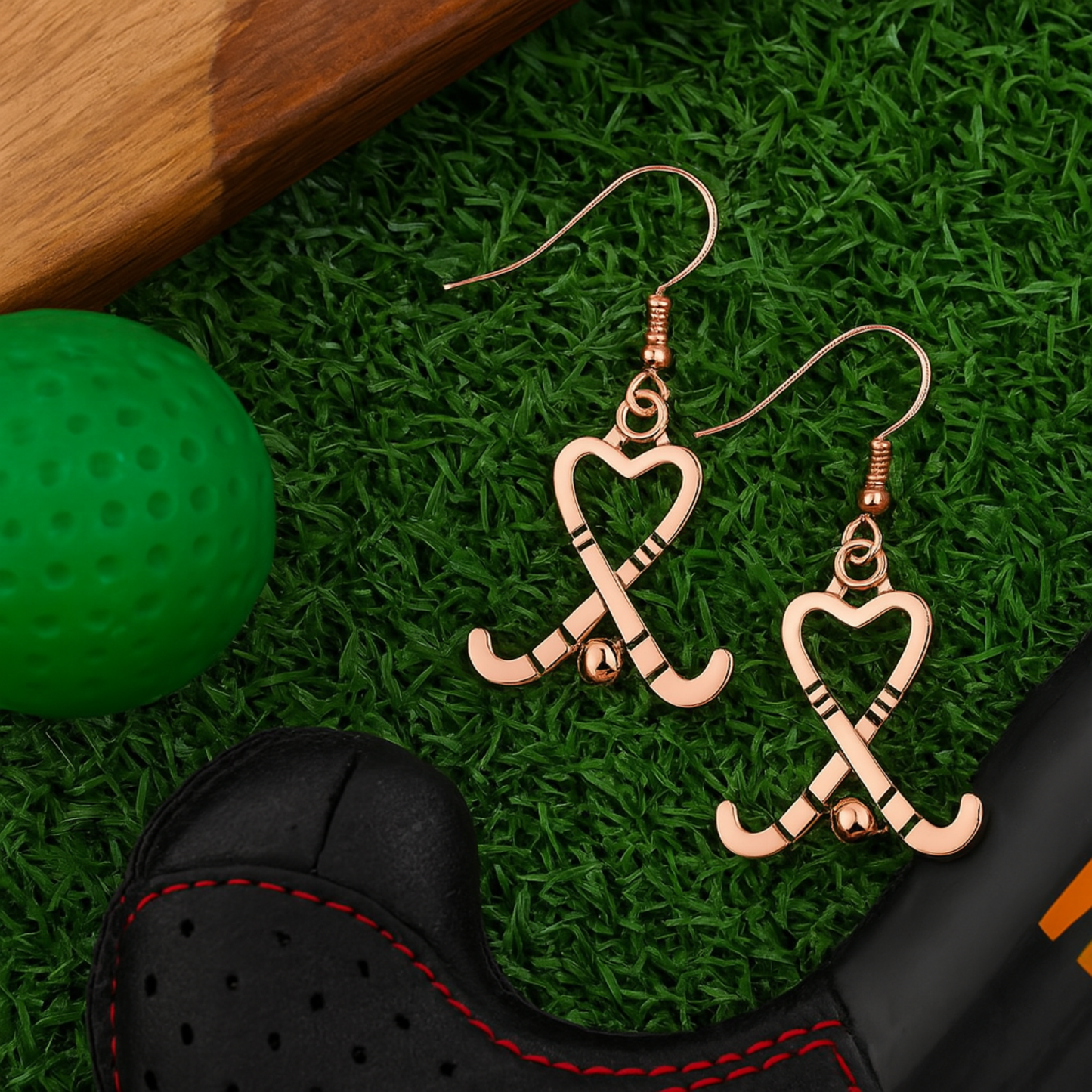 Field Hockey Heart Stick Dangle Earrings