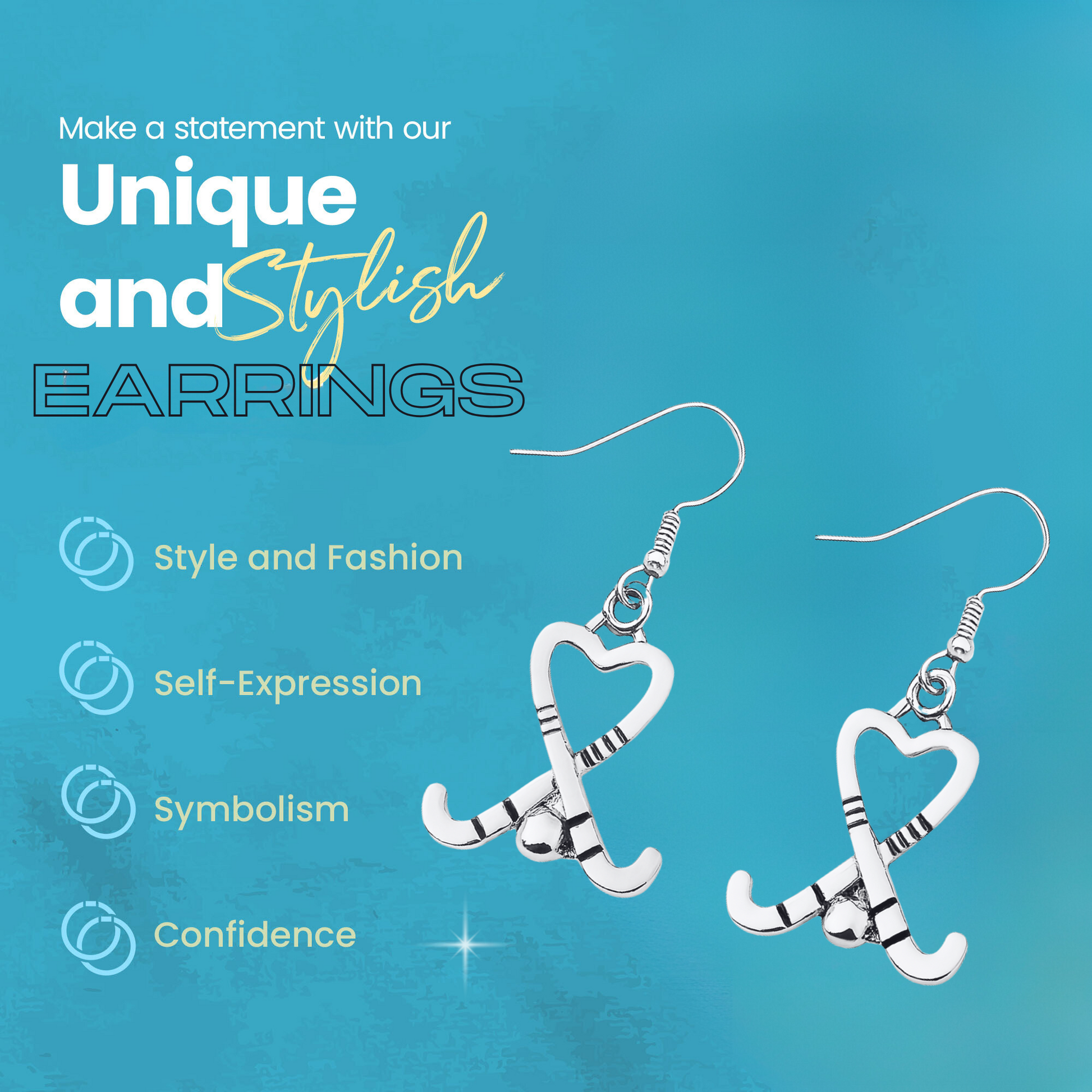 Field hockey heart stick dangle earrings with icons for lightweight, stylish, and hypoallergenic design