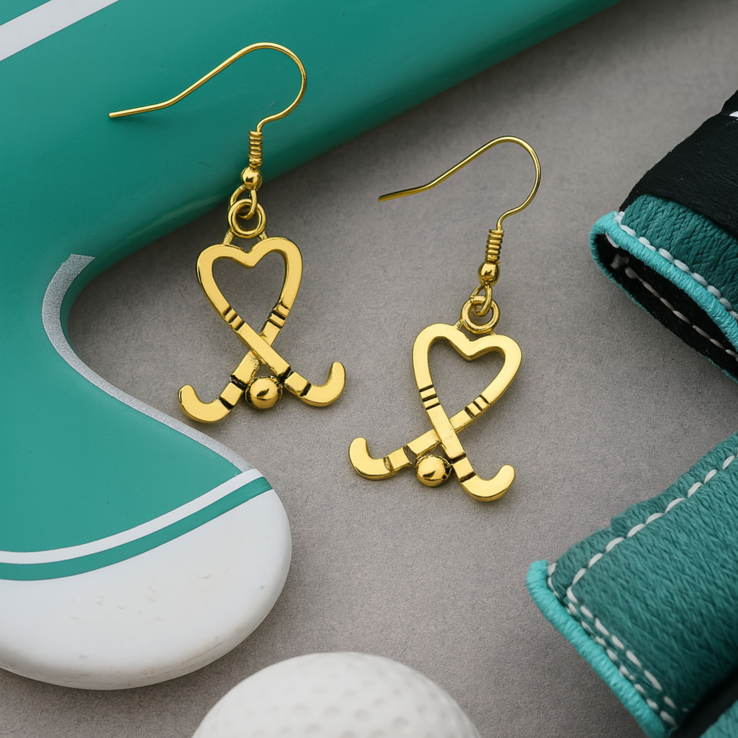 Field Hockey Heart Stick Dangle Earrings
