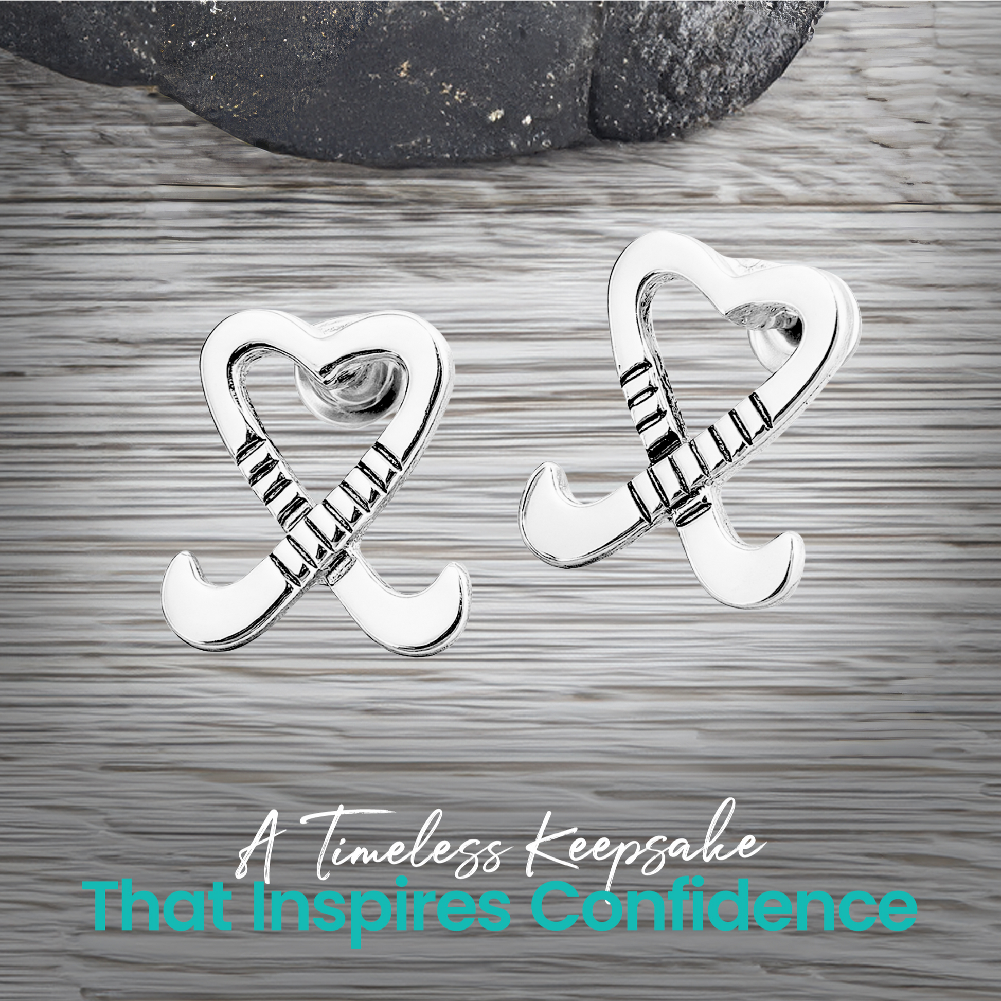 Silver plated field hockey earrings displayed in gift-ready packaging with message card