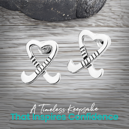 Silver plated field hockey earrings displayed in gift-ready packaging with message card