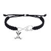 Black infinity rope bracelet featuring silver crossed field hockey sticks charm