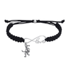 Adjustable black infinity rope bracelet with silver heart and crossed field hockey sticks charm