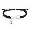 Black adjustable infinity rope bracelet with silver Love heart and crossed field hockey sticks charm