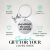 Field hockey keychain with motivational quote charm shown with gift idea text