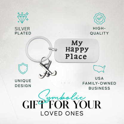 Field hockey keychain displayed in gift packaging with engraved My Happy Place tag and stick charm