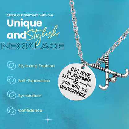 Inspirational field hockey necklace for girls on branded blue card with sports-themed quote