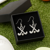 Field hockey stick earrings displayed in gift box, ideal present for coaches and teammates