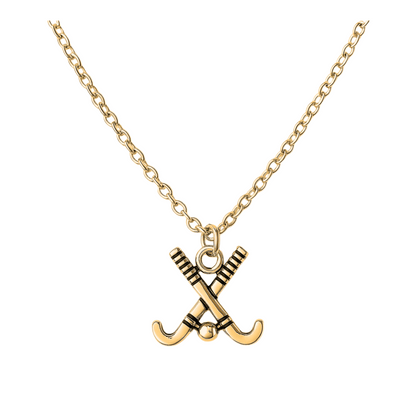gold field hockey charm necklace with lobster clasp – jewelry gift for teen athletes and sports lovers
