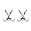 Silver plated field hockey stick stud earrings for athletes and sports lovers