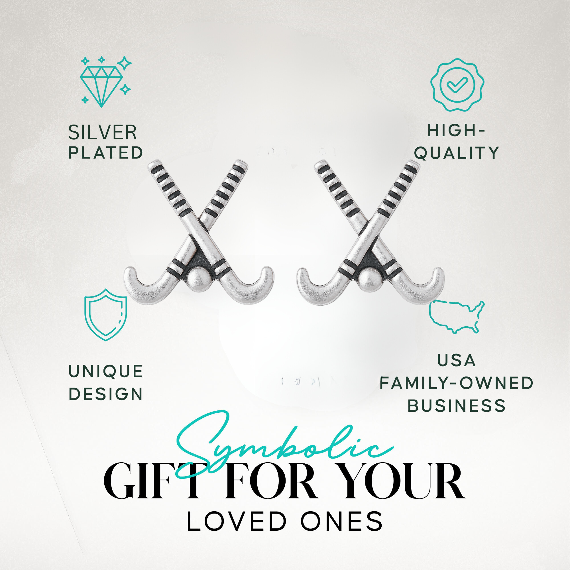 Field hockey stick earrings mounted on brand card, ideal gift for athletes and teammates