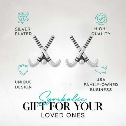 Field hockey stick earrings mounted on brand card, ideal gift for athletes and teammates