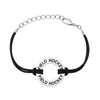Adjustable black field hockey wrap bracelet with round silver charm for players and fans