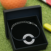 Field hockey charm bracelet displayed in gift box, perfect present for athletes or teams