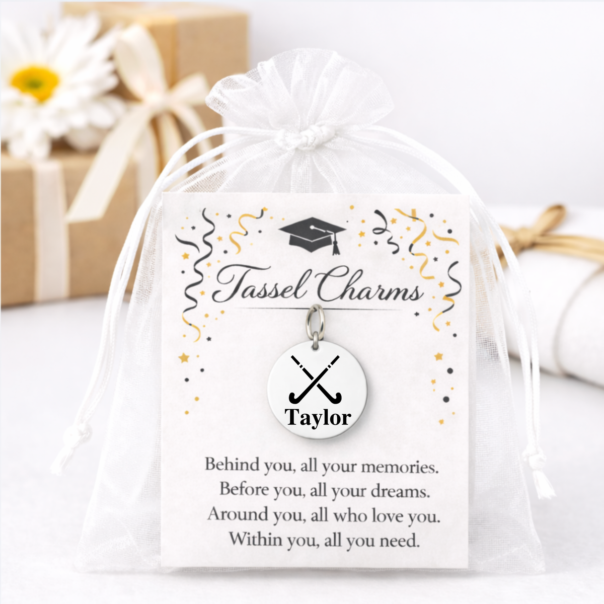 Field Hockey Engraved Tassel Charm