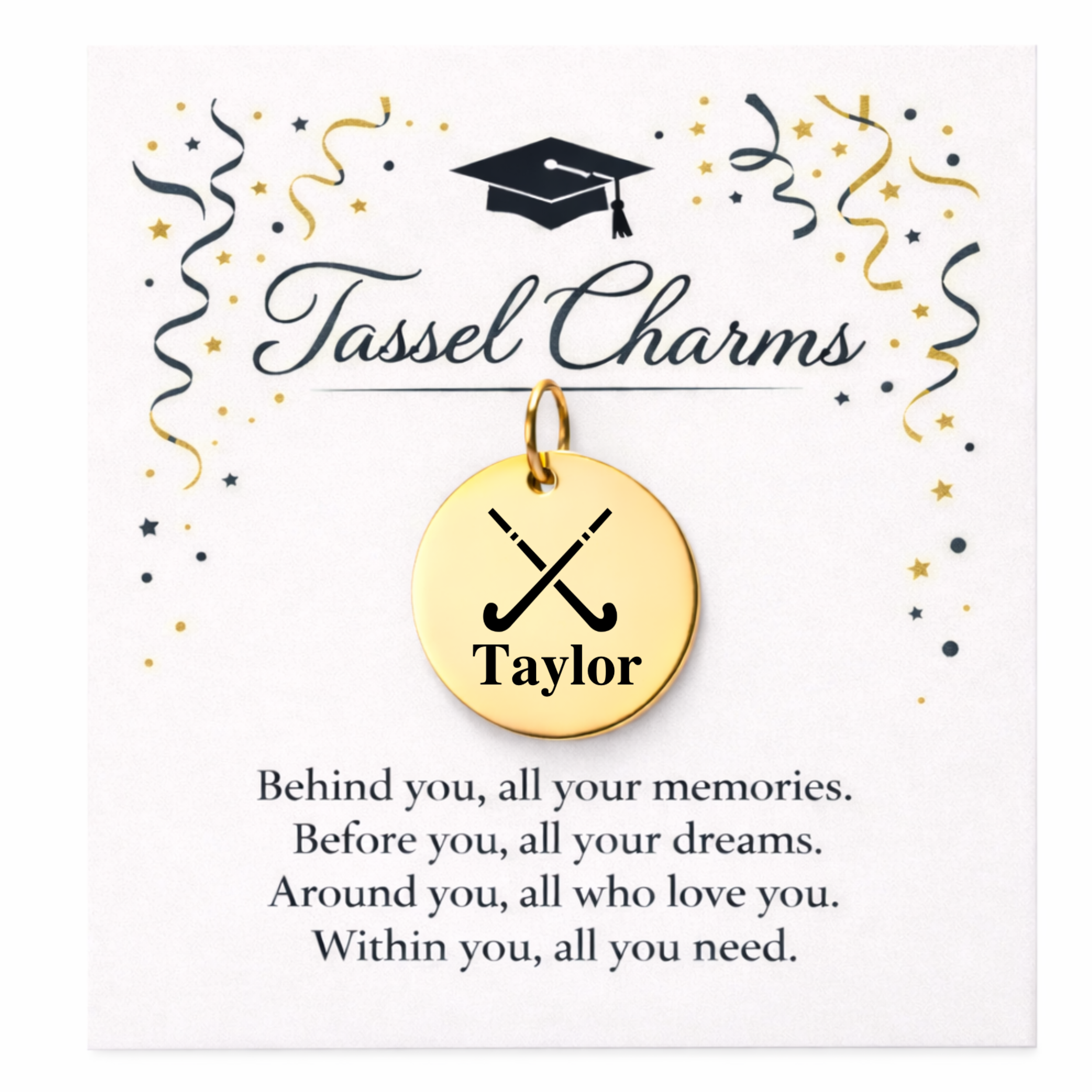 Field Hockey Engraved Tassel Charm