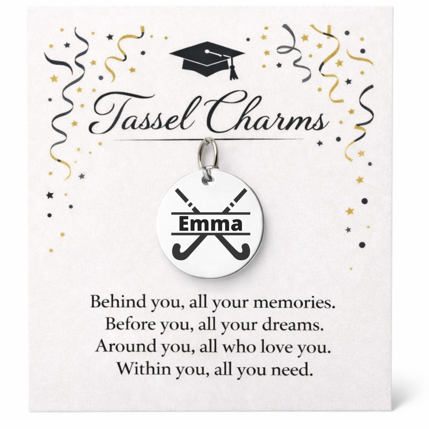 Field Hockey Engraved Tassel Charm
