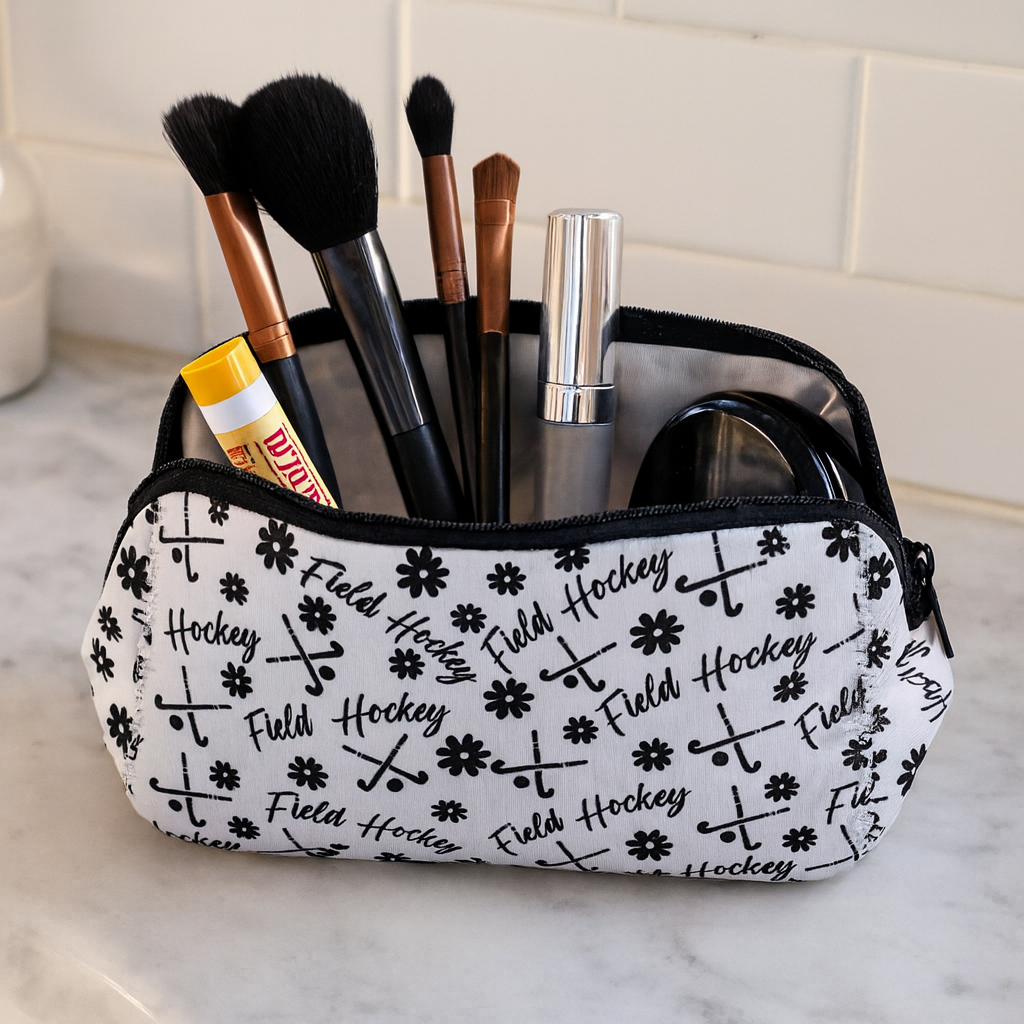 Field Hockey Black Cosmetic Bag