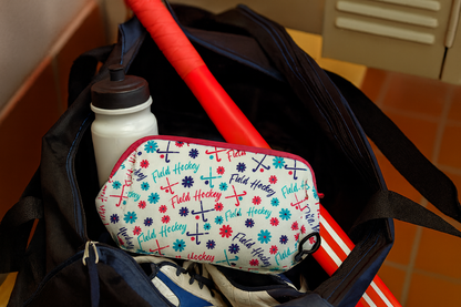 Field Hockey Pink Flower Cosmetic Bag