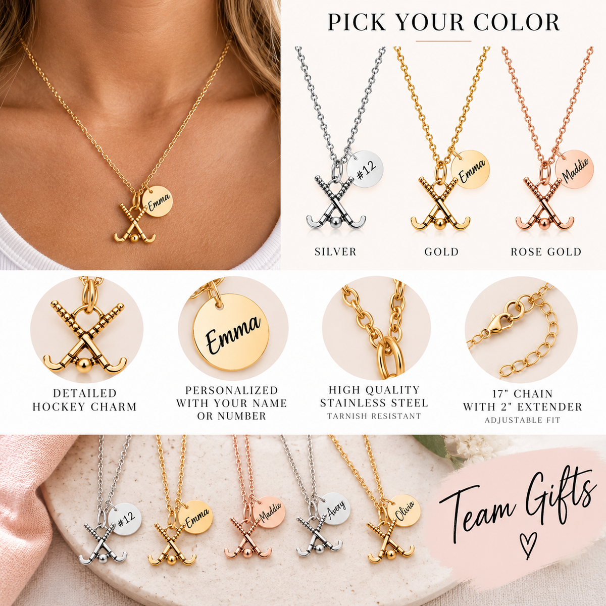 Personalized Engraved Field Hockey Necklace