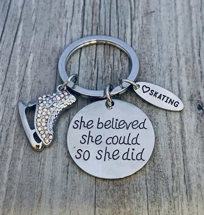 Figure Skating Keychain - She Believed She Could So She Did