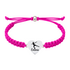 Hot pink bracelet with engraved heart charm showing skate shoe and name