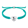 Teal bracelet with engraved skate shoe on polished heart-shaped charm