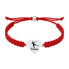 Red braided bracelet featuring heart charm with skater shoe engraving