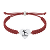 Maroon rope bracelet with adjustable ends and engraved skater shoe charm