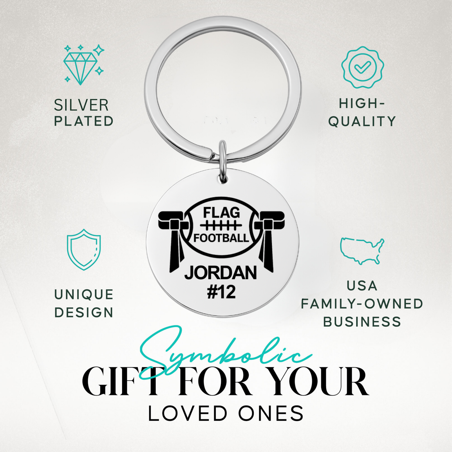 Personalized Flag Football Keychain – Custom Engraved Goalpost Charm