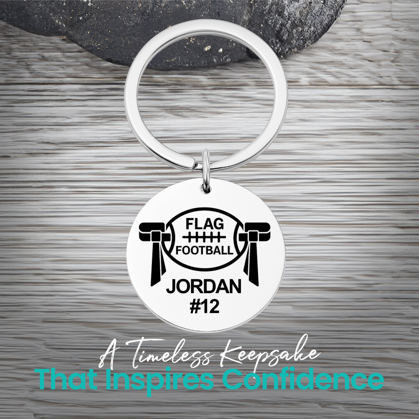 Personalized Flag Football Keychain – Custom Engraved Goalpost Charm