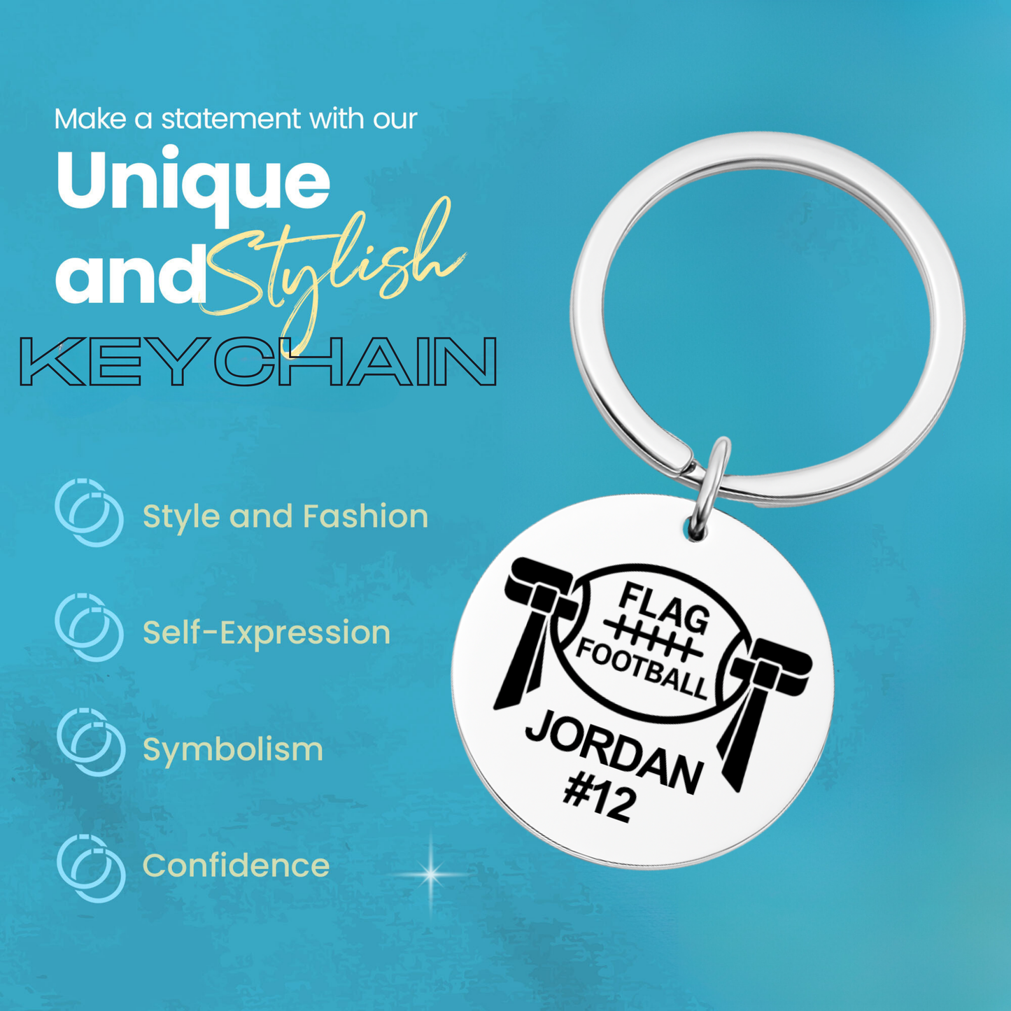 Personalized Flag Football Keychain – Custom Engraved Goalpost Charm