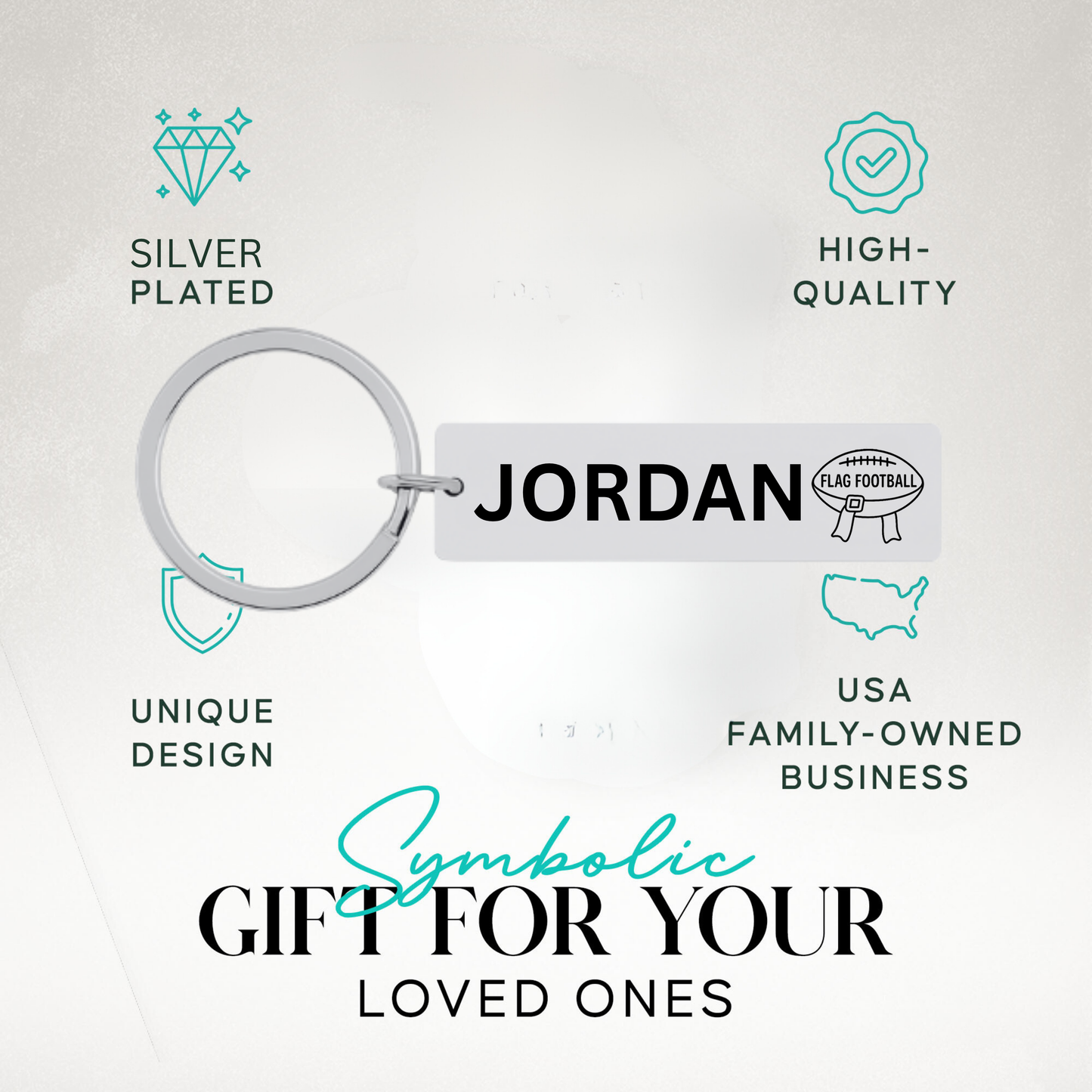 Personalized Flag Football Zipper Pull Keychain