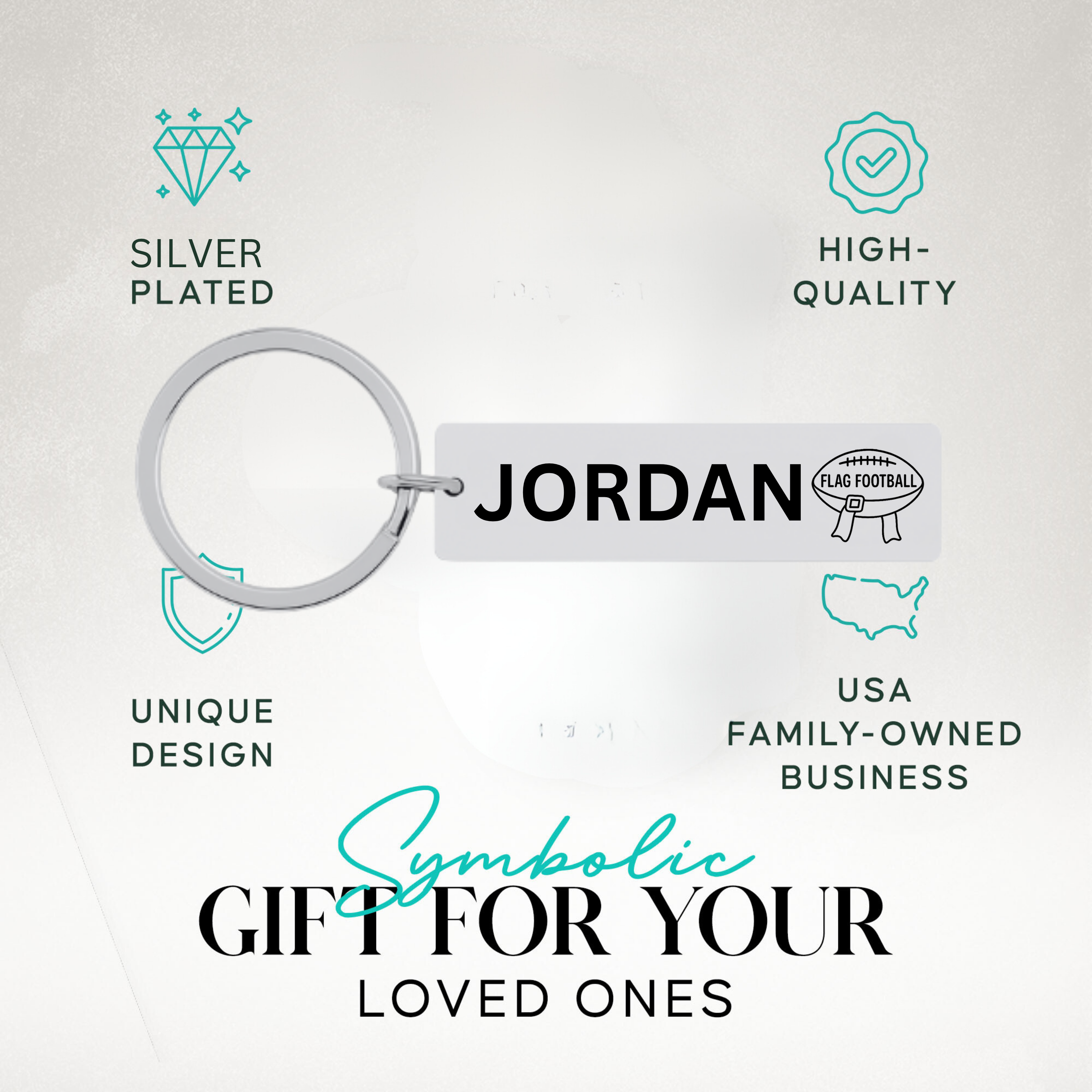 Personalized Flag Football Zipper Pull Keychain