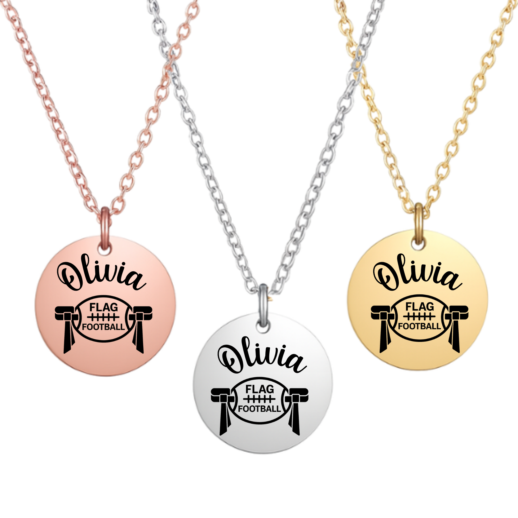 Personalized Flag Football Necklace – Custom Engraved (Rose Gold, Silver, Gold)
