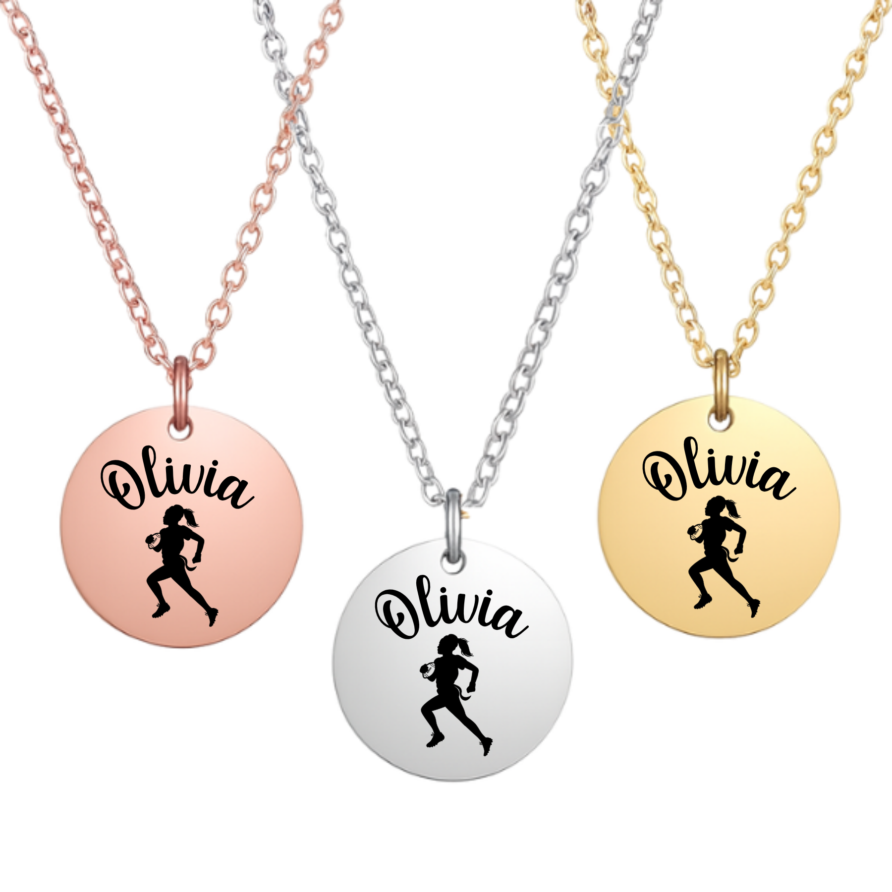 Personalized Flag Football Necklace – Custom Engraved (Rose Gold, Silver, Gold)
