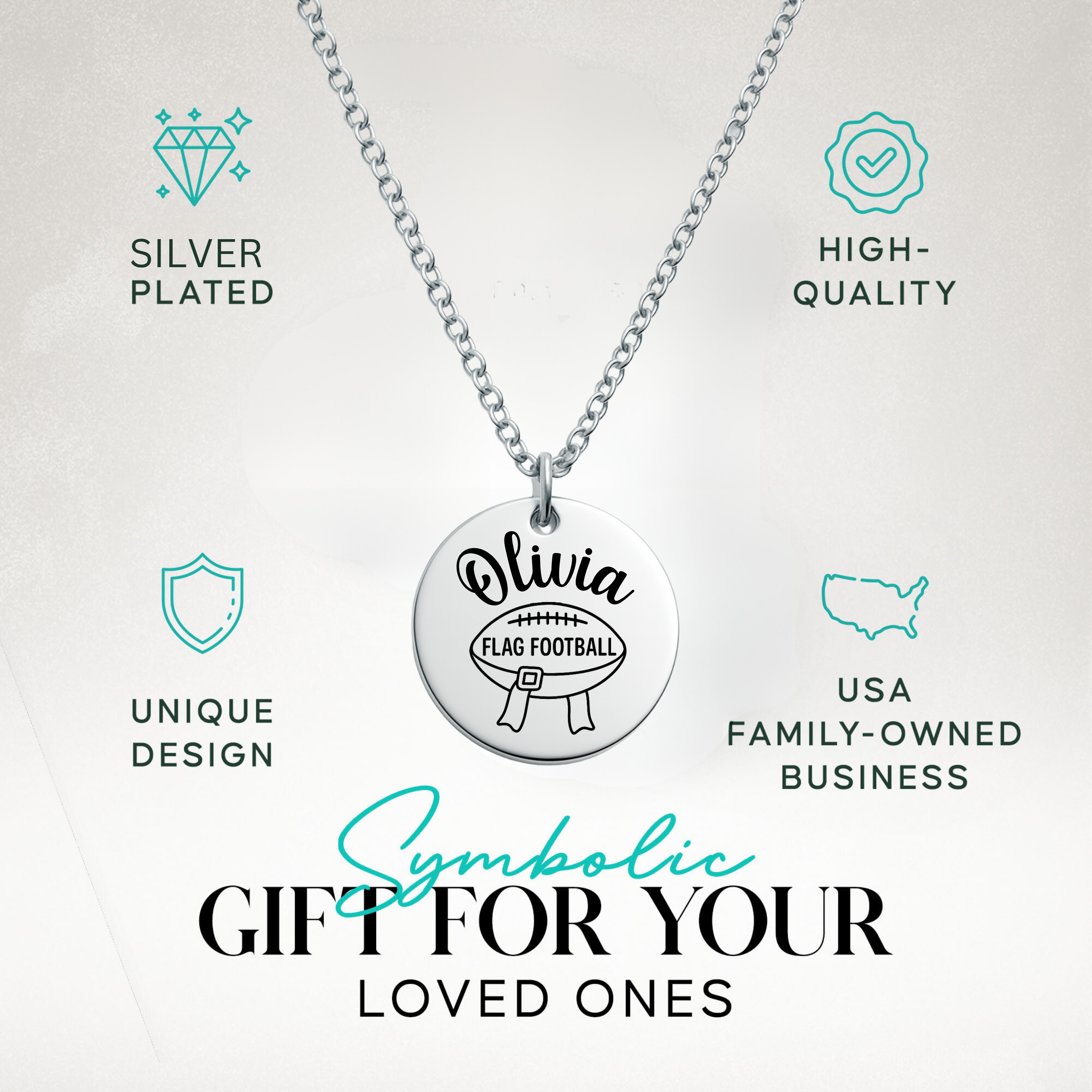 Personalized Flag Football Necklace – Custom Engraved (Rose Gold, Silver, Gold)