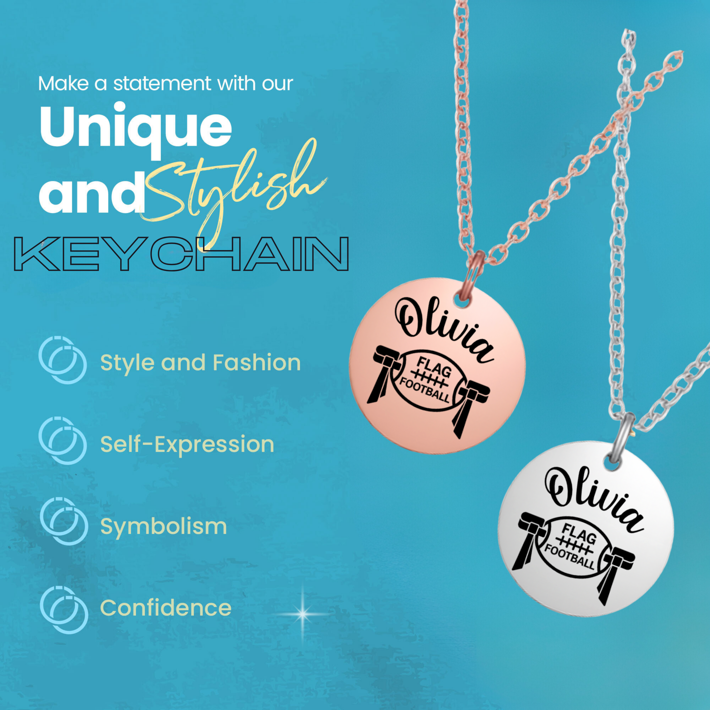 Personalized Flag Football Necklace – Custom Engraved (Rose Gold, Silver, Gold)