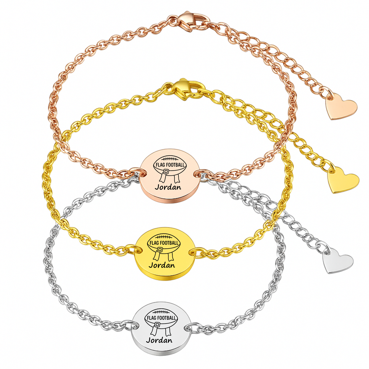 Custom Engraved Flag Football Charm Bracelet