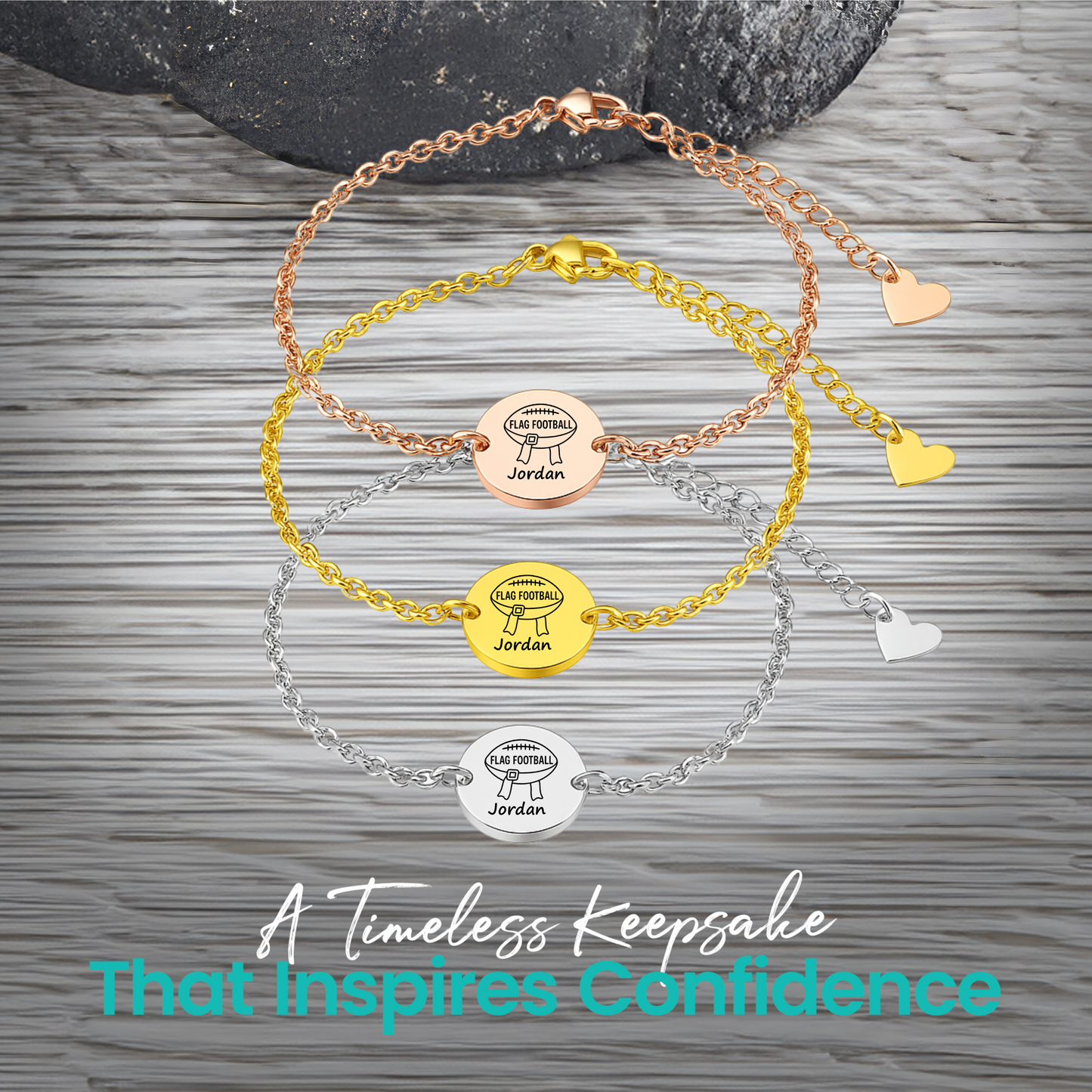 Custom Engraved Flag Football Charm Bracelet
