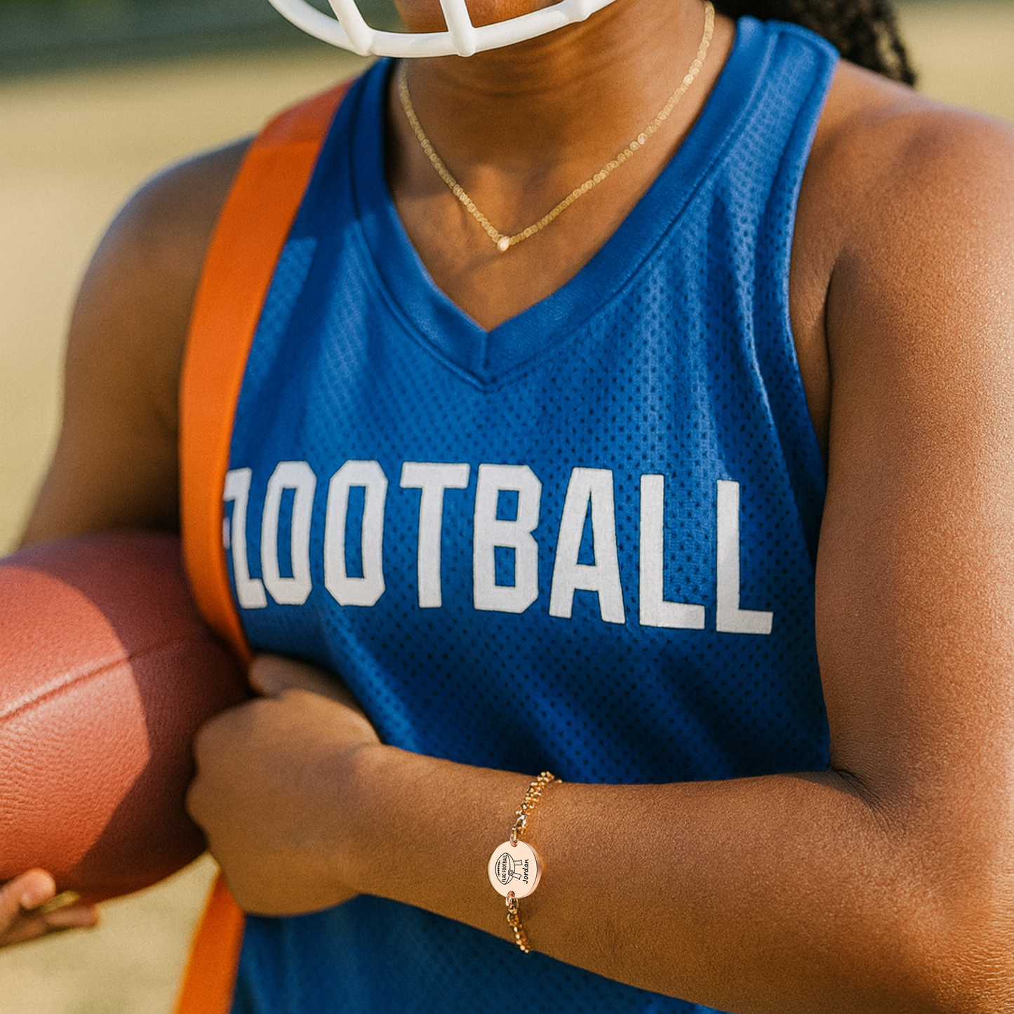 Custom Engraved Flag Football Charm Bracelet