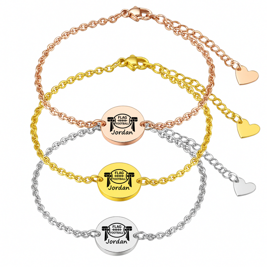 Custom Engraved Flag Football Charm Bracelet