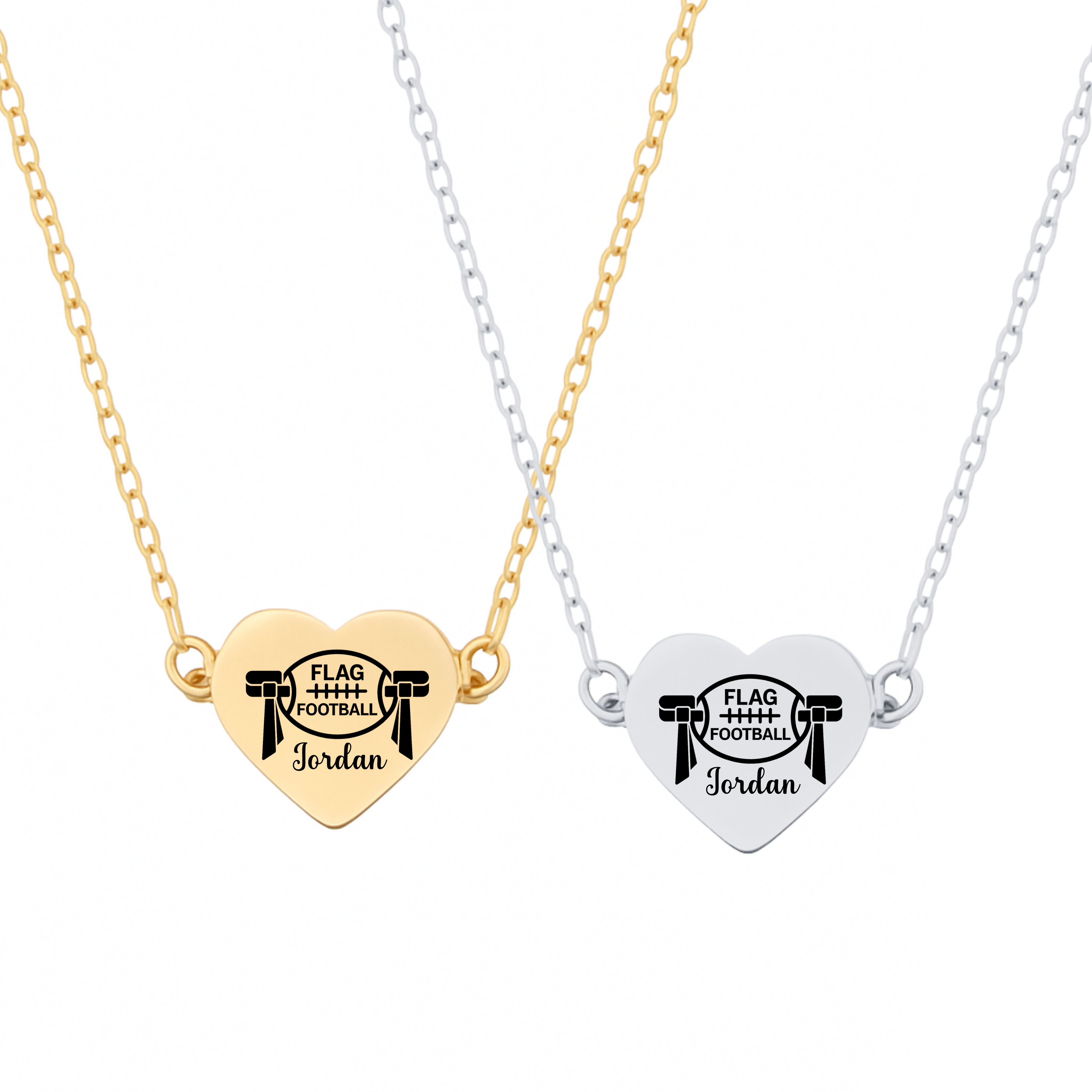 Personalized Flag Football Heart Necklace – Custom Engraved