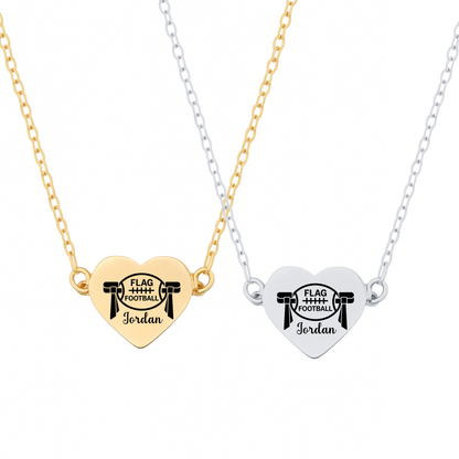 Personalized Flag Football Heart Necklace – Custom Engraved
